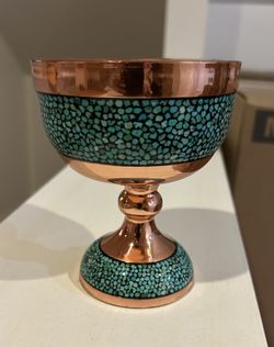 Genuine Turquoise Inlaid on Copper Jar