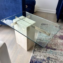 Hollywood Regency Vintage 80s Artedi Marble Brass & Glass Side Accent Table Stunning!!