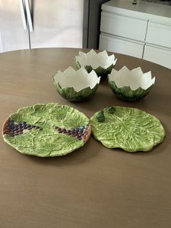 Vintage Ceramic Cabbage Leaf Serving Set – 5 Pieces