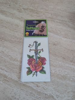 Sword and roses Temporary Tattoos Costume Accessory by Rubie's #1777 New