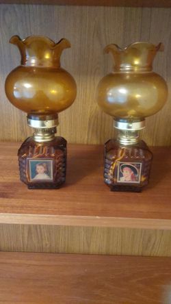 Vintage amber oil lamps