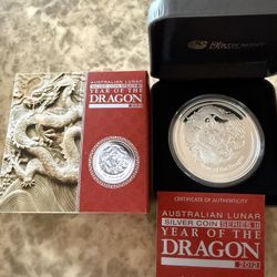 2012 5oz Australia Year Of The Dragon Proof Silver Coin 