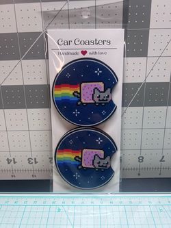 Nyan Cat Handmade Car Coasters Set of 2