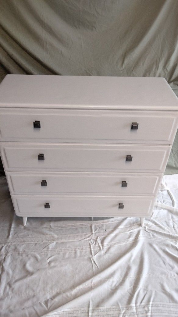 37 By 15 By 37 Solid Wooden Refurbished White Dresser On Legs.