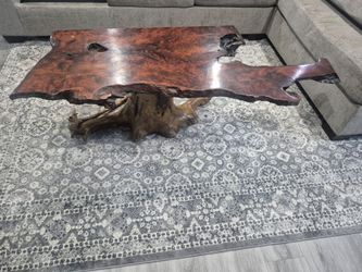 Custom vintage redwood table with root base,  in very good condition