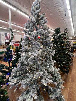 8ft Flocked Artificial Christmas Tree with Lights