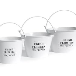 New Barnyard Designs Garden Planter Set of 3 Metal Plant Pots Outdoor or Indoor Plants, White, 