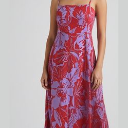 Gap Linen Smocked Red And White Floral Summer Party Sundress Size M