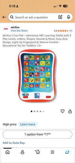 Winfun I-Fun Pad – Interactive ABC Learning Tablet with 3 Play Levels, Letters, Shapes, Sounds & Music, Easy-Grip Design, Light-Up Fingerprint & Volum