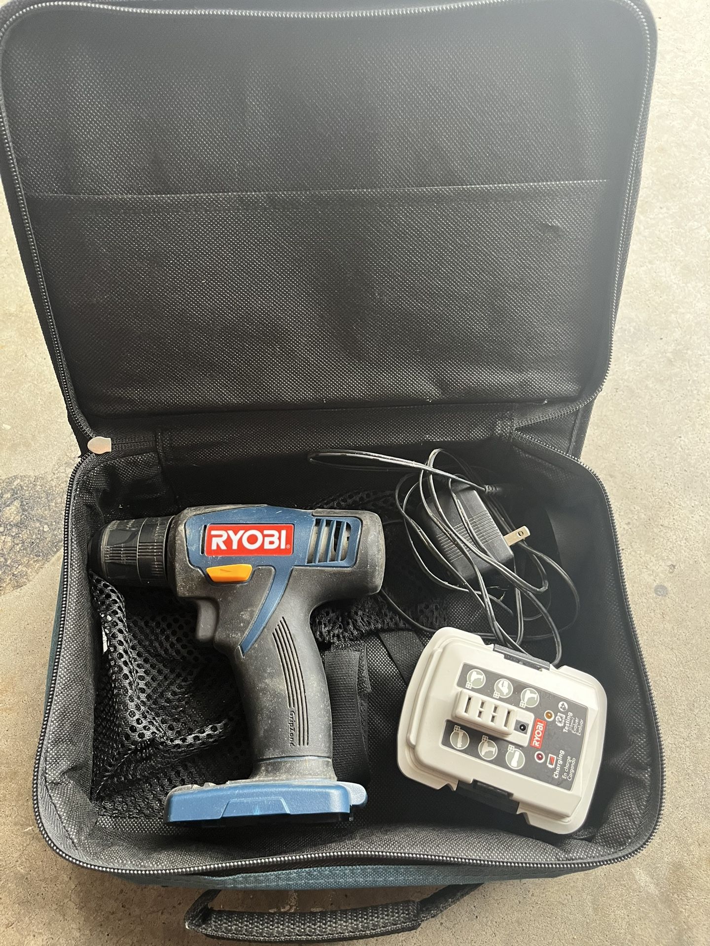 Ryobi 12v Drill, Battery, Charger, And Case