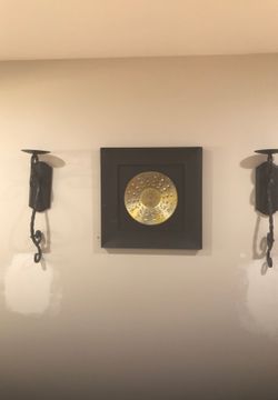Metal gold black square art with candle holders