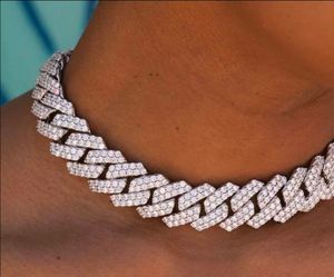 19MM Diamond Prong Cuban Necklace 16" White Gold