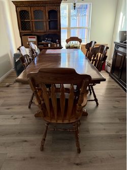 Solid Wood Trestle Dining Table and 6 Chairs Set