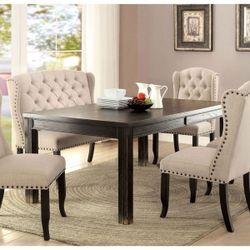 6 Piece Wingback Dining Set - Table, 4 Wingback Chairs & Bench