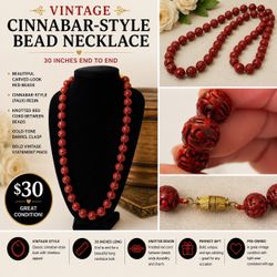 Vintage 30-Inch Red Cinnabar-Style Bead Necklace