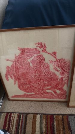 Vintage Framed Thai Temple Rubbings Rice Paper Art Mid Century Ramakien Set