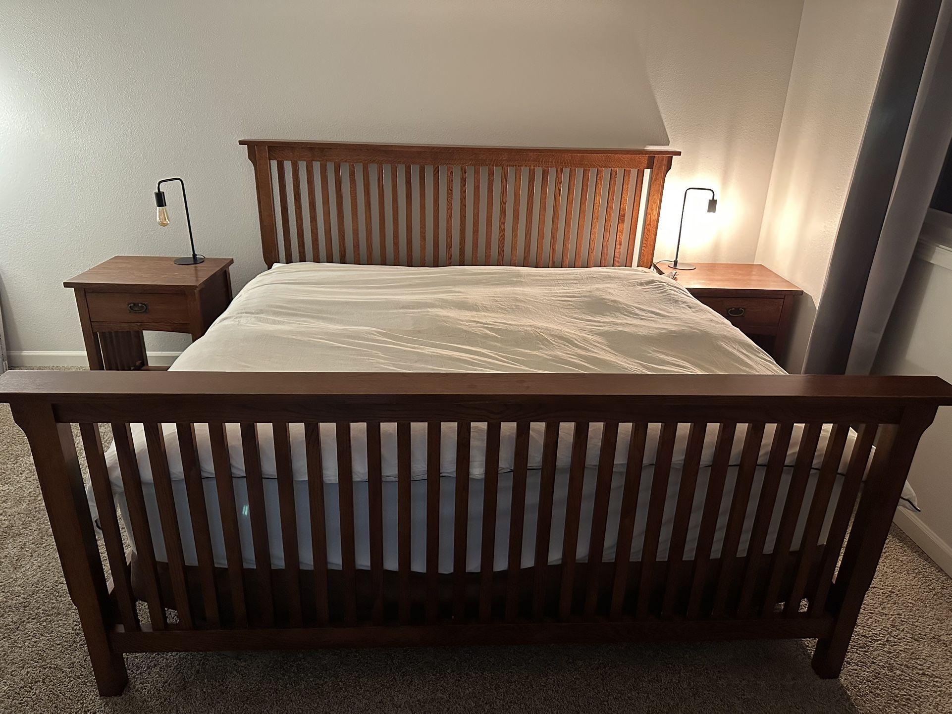 King Bed With Matching Side Table & Mirror