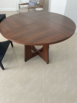 Round Walnut Dining Table with Pedestal Base