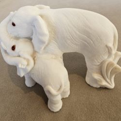 ITALIAN ALABASTER 4 1/2" Tall ELEPHANT Mother and Calf - Carved Alabaster Mother