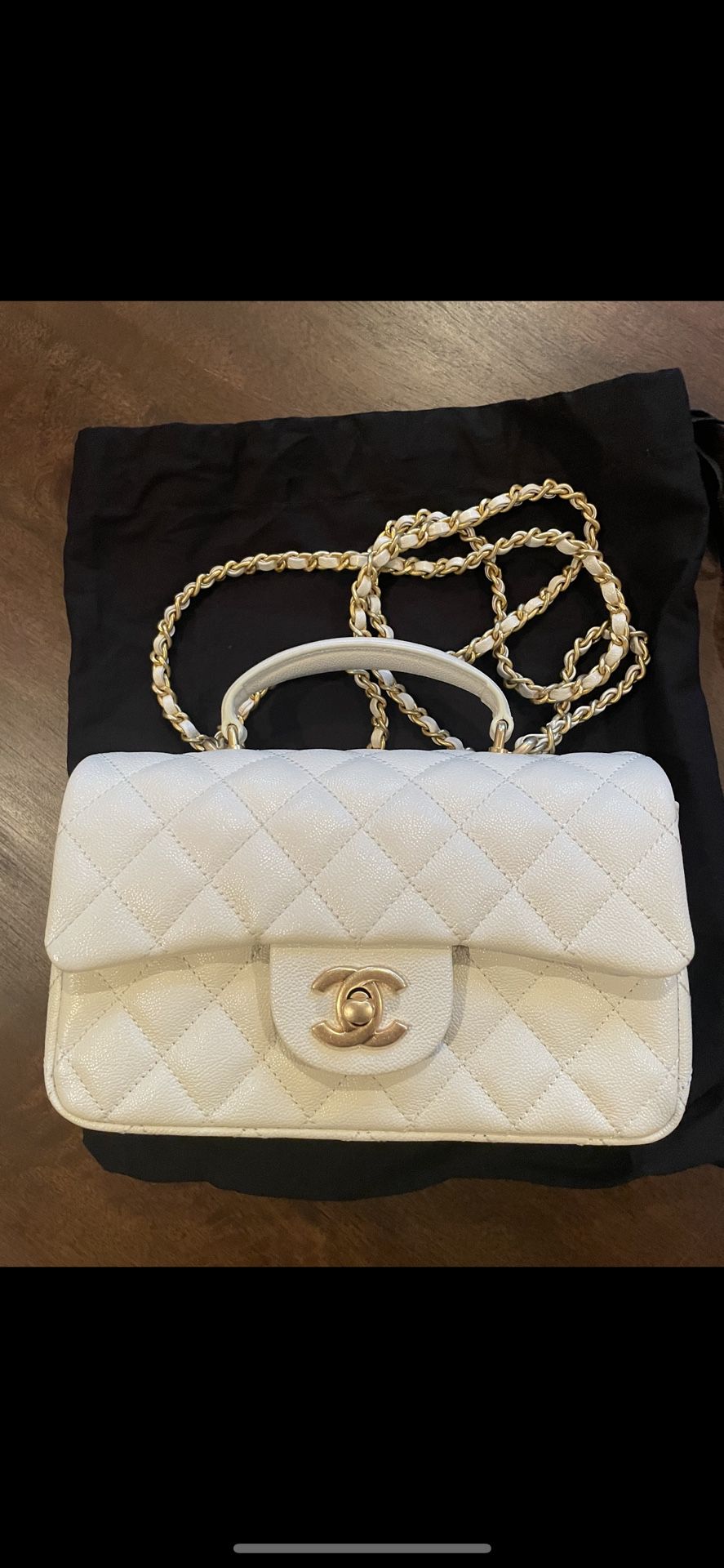 Chanel Off White Quilted Calfskin Top Handle Flap Mini Antique Gold rectangle
