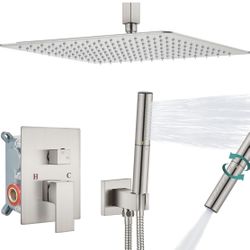 Aolemi Ceiling Mount Shower Faucet Set,Shower System Rain Showerhead and Handheld Spray Combo High-Pressure Showerheads Set with Valve and Trim Kit Ro