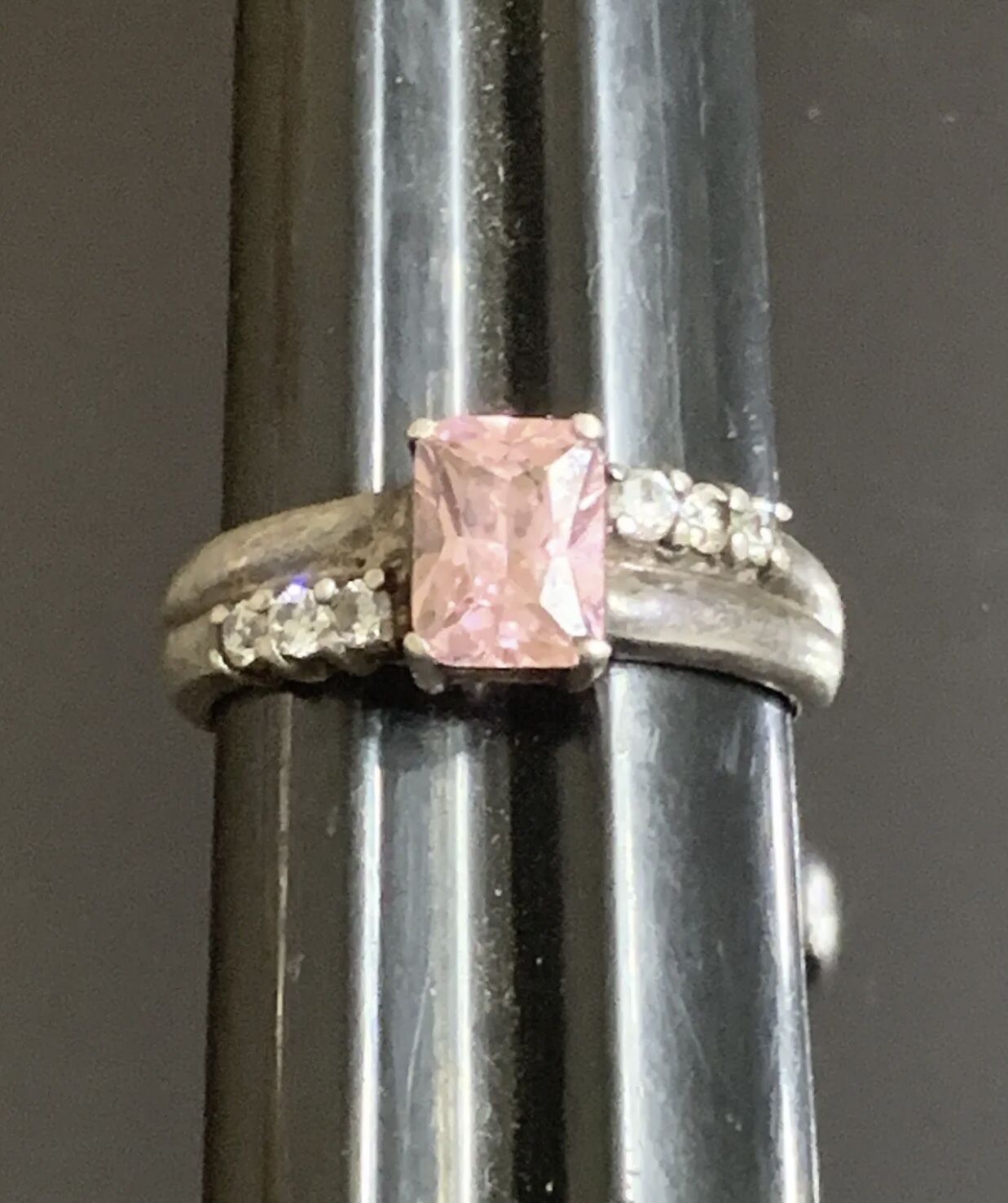 vintage square pink sapphire ring 925 Silver White Sapphire Accents Size 9