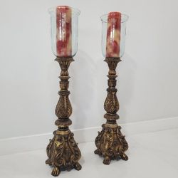 Antique Crystal Candle Stand Glass. Meticulously Crafted Front Glass-Cast Composite Venetian Gold Finish / Miami 33182