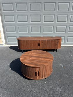 Huge Deal! Brand New MCM Sliding TV Stand & Coffee Table Bundle🔥