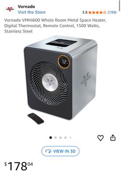 Vornado VMHi600 Whole Room Metal Space Heater, Digital Thermostat, Remote Control, 1500 Watts, Stainless Steel