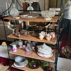 Wrought iron and wicker shelving