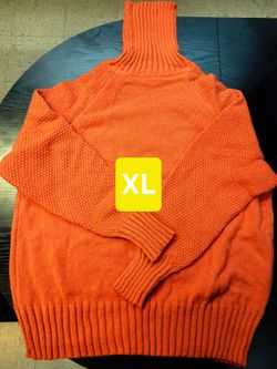 Orange Turtleneck Knit Sweater XL