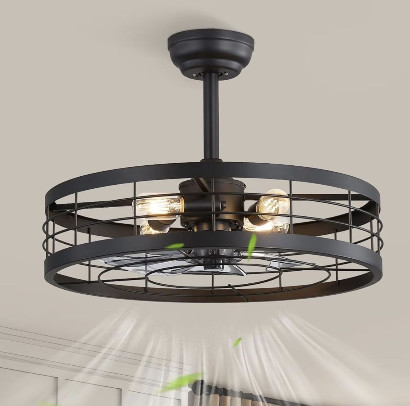 Farmhouse Fan Lights Ceiling Fixtures for Kitchen, Bedroom, Outdoor-Black