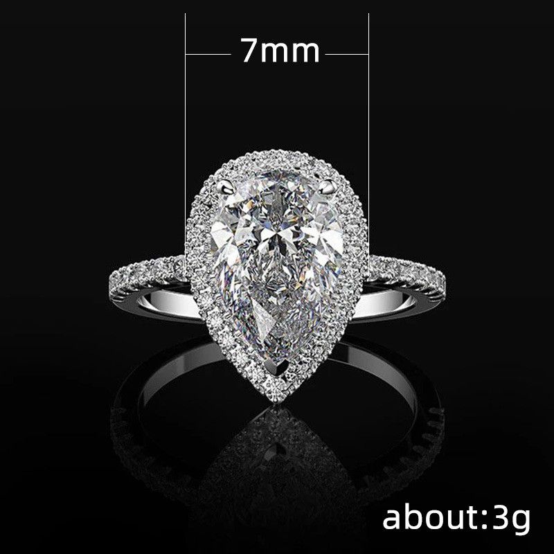 "Elegant Water Drop Bright Zircon Thin Pear Wedding Ring for Women, PD512
 