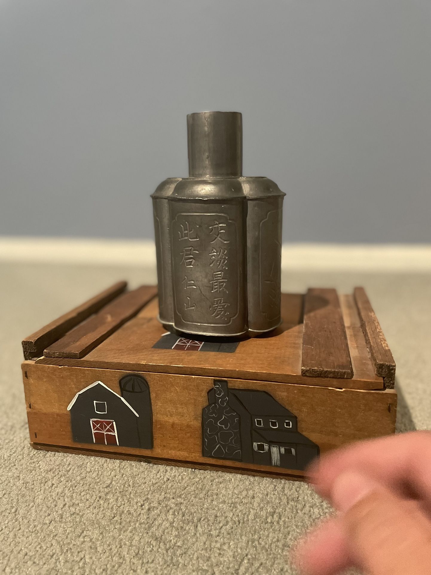 vintage chinese pewter paktong tea caddy