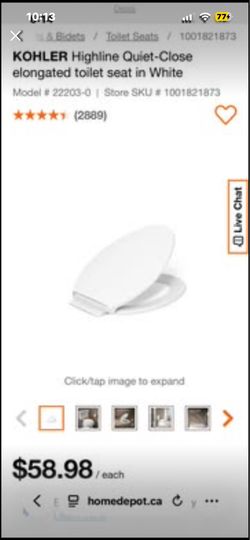 New KOHLER Highline Quiet-Close toilet seat. Elongated shape. White.