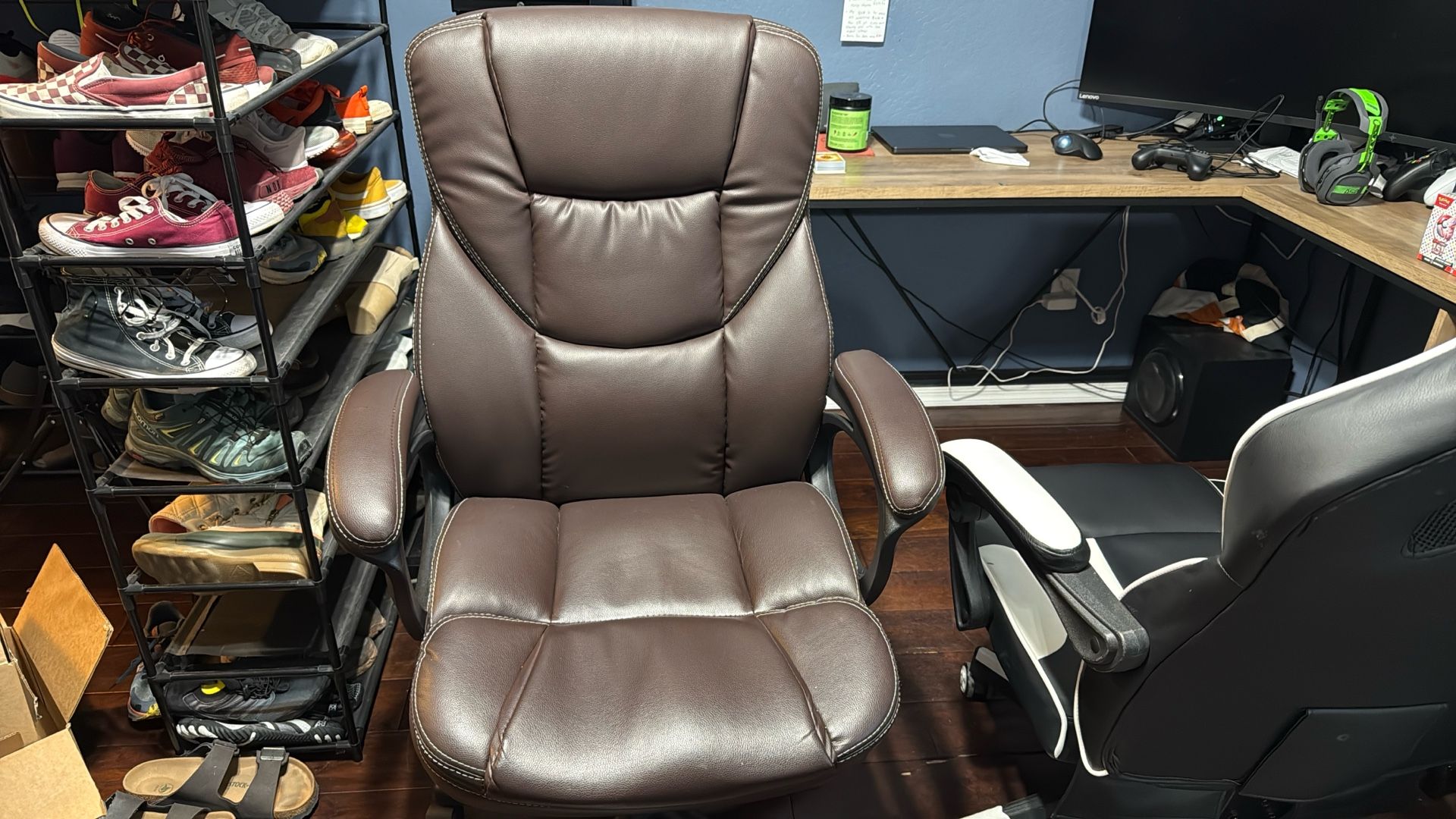 Furmax High-back Executive Office Chair With Lumbar Support Height Adjustable Swivel Seat PU Leather, Brown