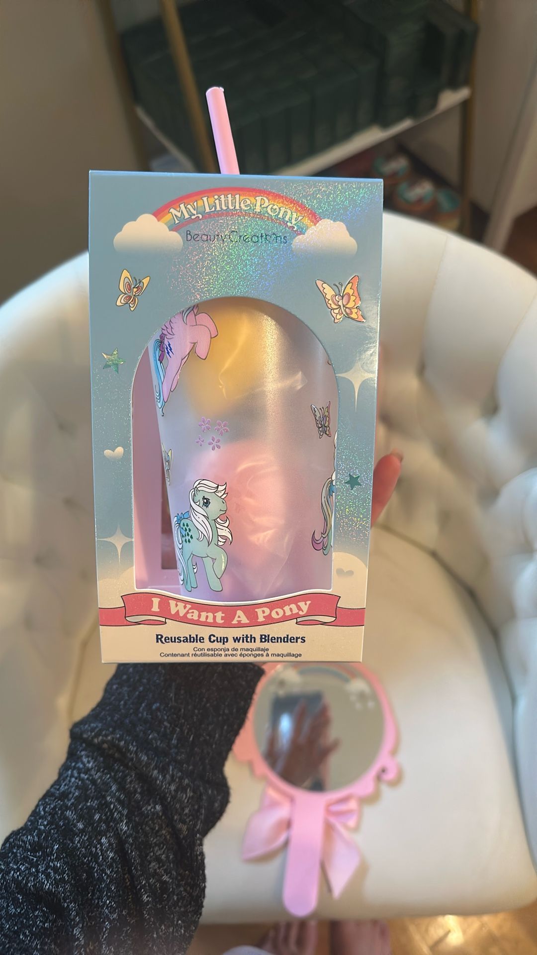 My Little pony reusable cup with makeup blenders