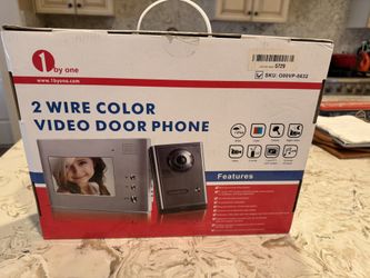 1byone 2-Wire Color Video Door Phone intercom system.  System Components: Includes an outdoor camera unit and an indoor monitor.  Monit