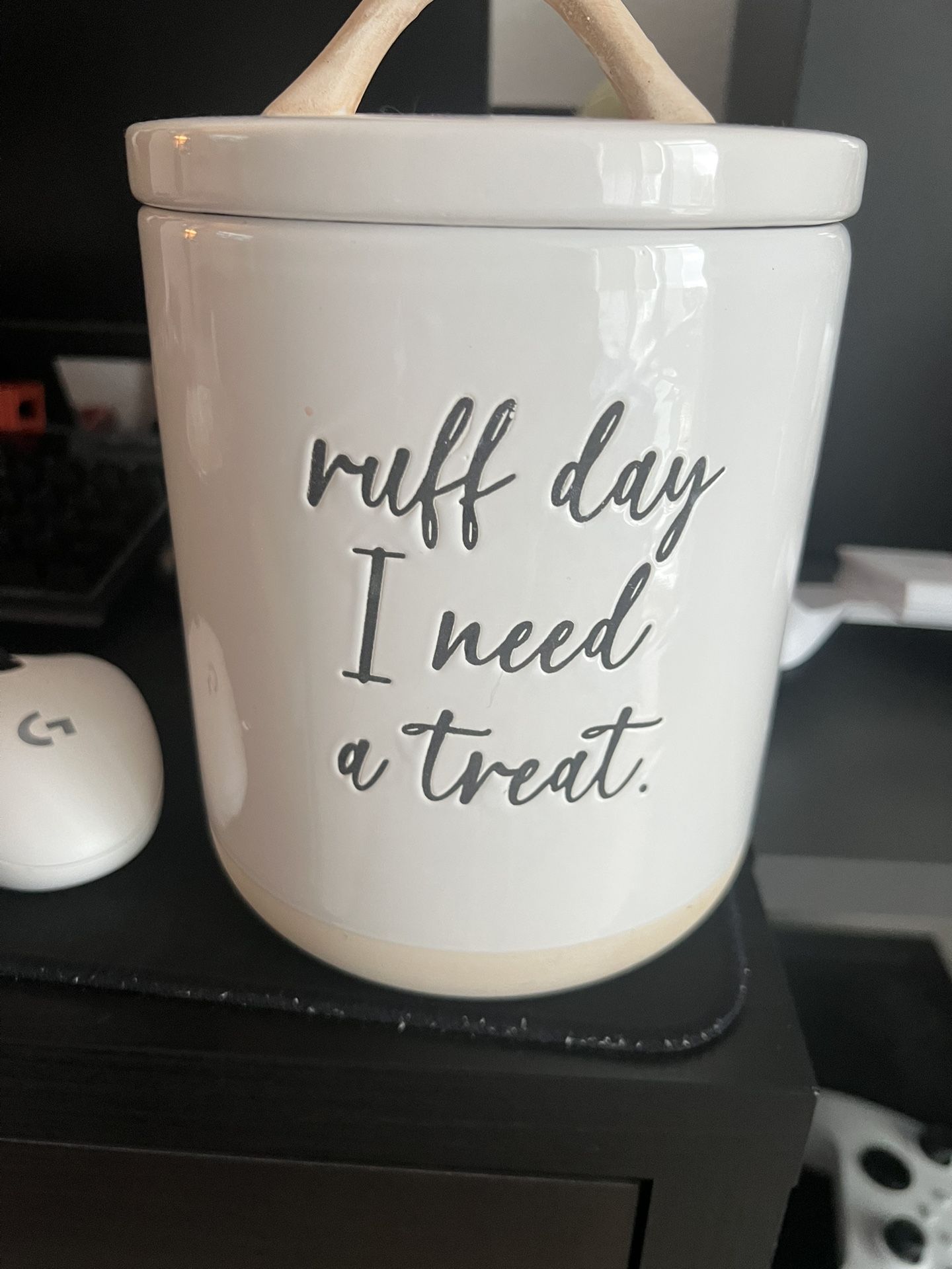 Ceramic Dog Treat Jar – “Ruff Day, I Need a Treat.”