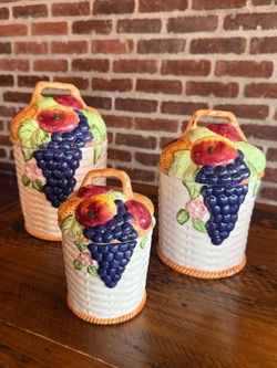 Set of 3 Vintage Ceramic Fruit Canisters
