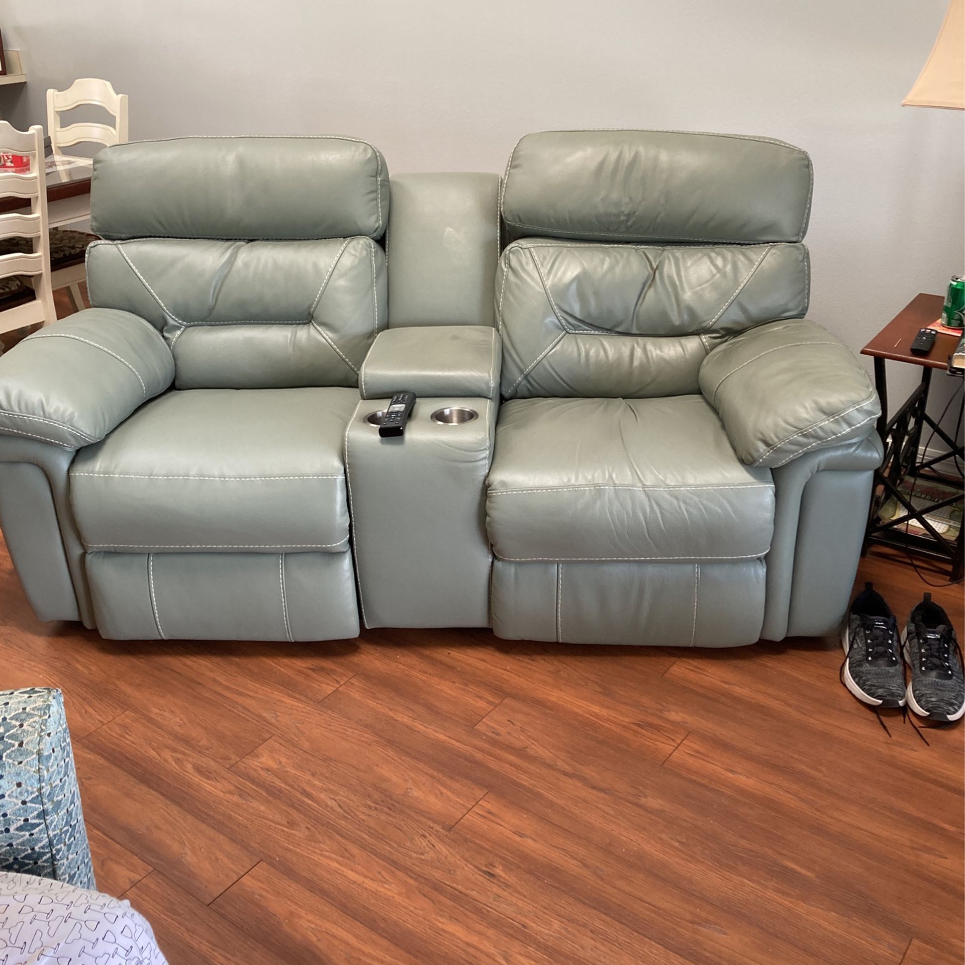PWR Leather Loveseat Recliner  Light Green