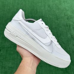 NIKE AIR FORCE 1 PLATFORM “WHITE / METALLIC SILVER” (Size 11, Women’s / Size 9.5, Men’s)