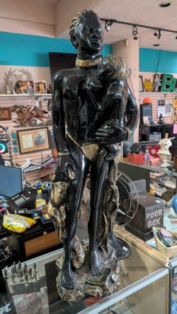 Vintage African Mother Child Statue Black Gold Tribal Decor Collectible Art