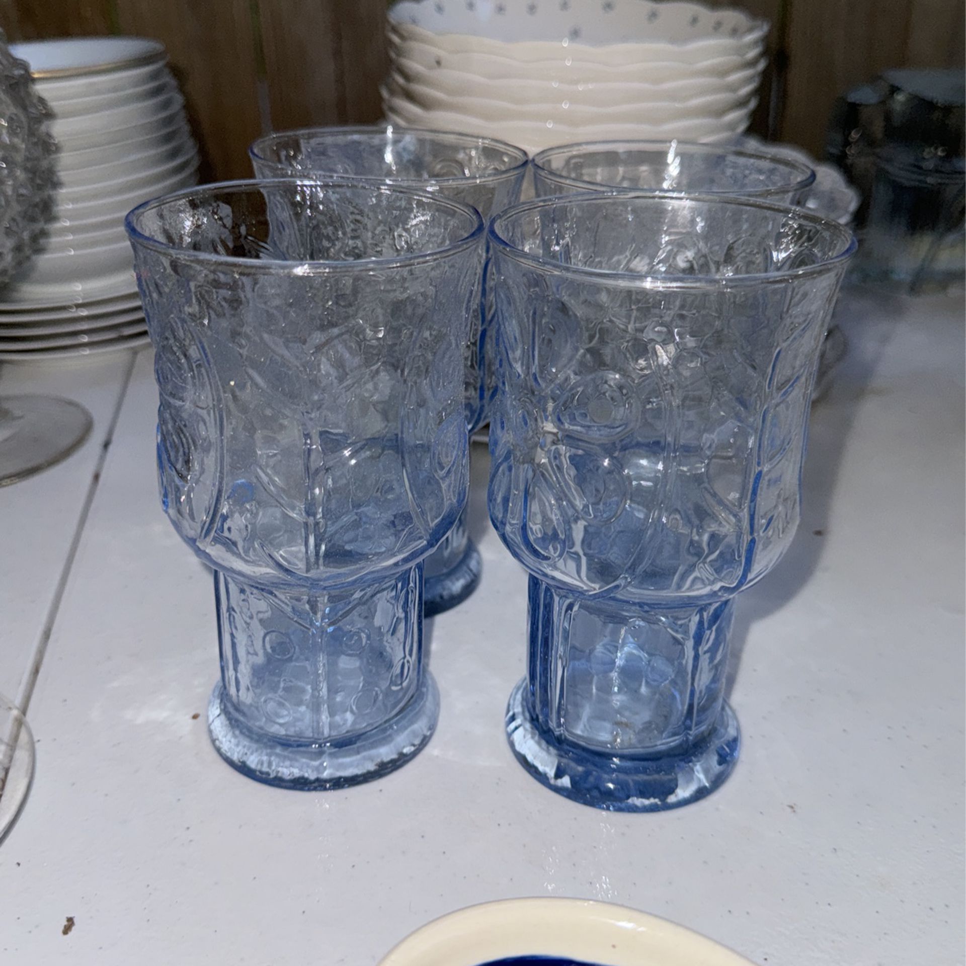 4 Libbey Ice Blue Country Garden Daisy Glasses 