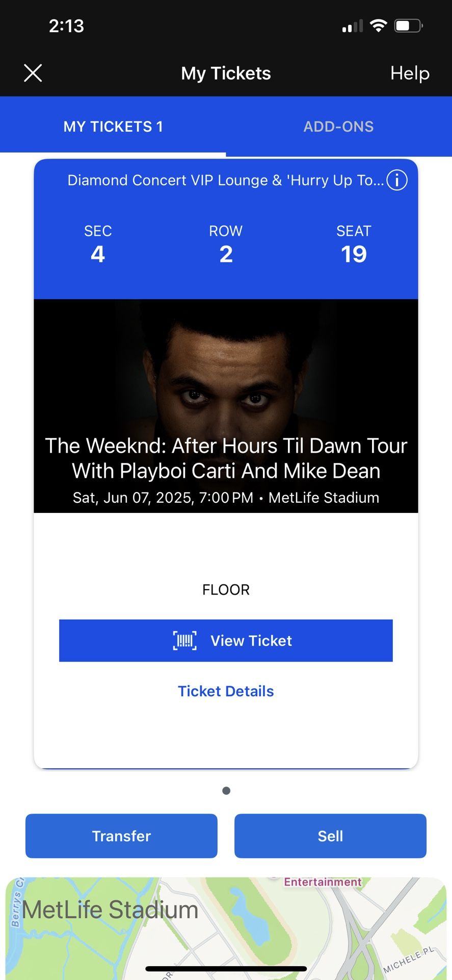 The Weeknd Diamond VIP Ticket – $1,649 – Instant Transfer – MetLife Stadium