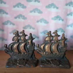 Vintage Brass Sailing Ship Bookends 