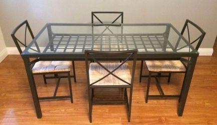Glass Top Metal Dining Table with 4 Chairs