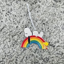 Hallmark Peanuts Snoopy On Rainbow Woodstock Flat Metal Ornament
