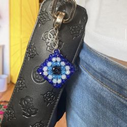 Llavero artesanal ojo turco en cristal rondel / Handmade Evil Eye Rondelle Crystal Keychain 