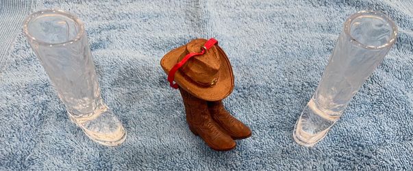 Cowboy Boot Shot Glasses and Ornament Set